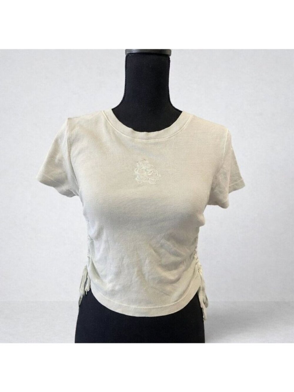 Embroidered mushroom ruched crop top‎ S Forever 21 sage green cotton